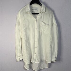 Lola River Women White 100% Cotton Lounge Around Button-Up Shirt Size XL